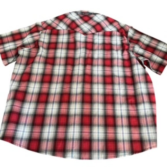 Wrangler Shirt Pearl Snap Plaid Button Up Men's Size XXL Short Sleeve Red & Gray - Picture 3 of 8